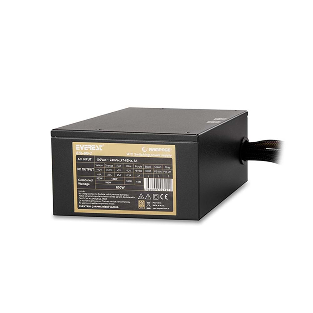 Everest BTX-600-2 600W 80 Plus Bronze Aktif PFC Gaming Power Supply Outlet