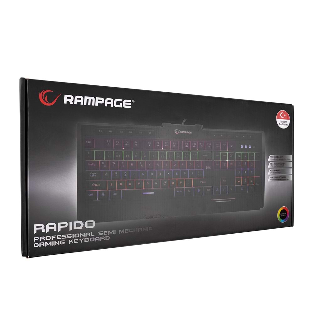 Rampage RAPIDO PLUS Semi Mechanical Sese Duyarlı Rainbow Işıklı Makrolu Gaming Klavye