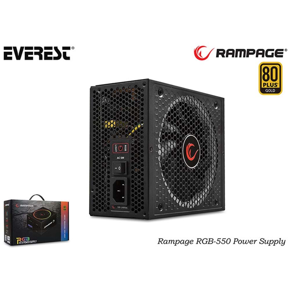 Rampage RGB-550 550W 80 Plus Gold Sertifikalı RGB Ledli Full Moduler Power Supply Outlet