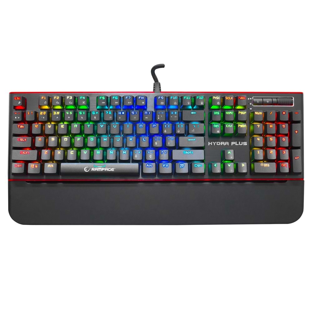 Rampage HYDRA R6 PLUS Küçük Enter TÜRKÇE Full RGB Usb + Audio Portlu Aluminyum Kaplama Mavi Switch Gaming Mekanik Klavye (Kutu Hasarlı OUTLET)