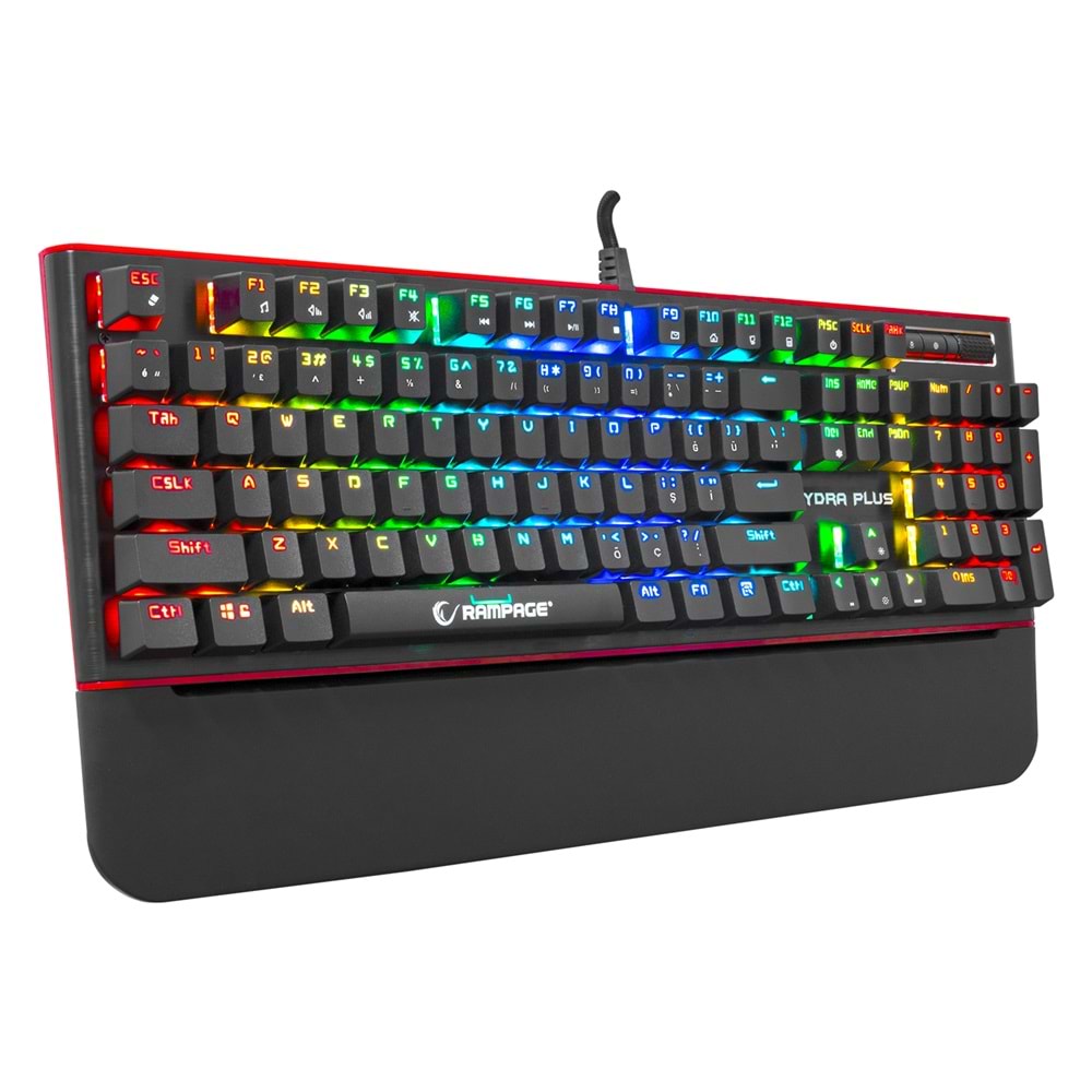 Rampage HYDRA R6 PLUS Küçük Enter TÜRKÇE Full RGB Usb + Audio Portlu Aluminyum Kaplama Mavi Switch Gaming Mekanik Klavye (Kutu Hasarlı OUTLET)