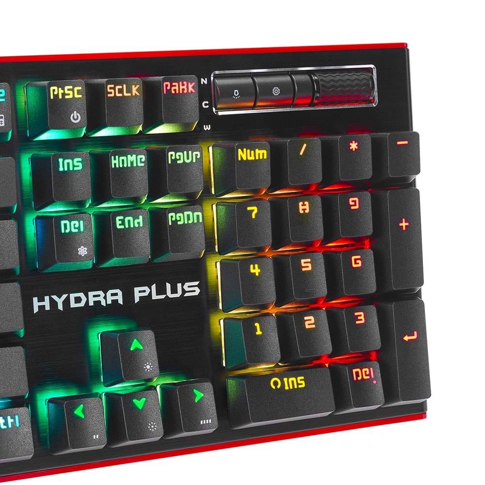 Rampage HYDRA R6 PLUS Küçük Enter TÜRKÇE Full RGB Usb + Audio Portlu Aluminyum Kaplama Mavi Switch Gaming Mekanik Klavye (Kutu Hasarlı OUTLET)