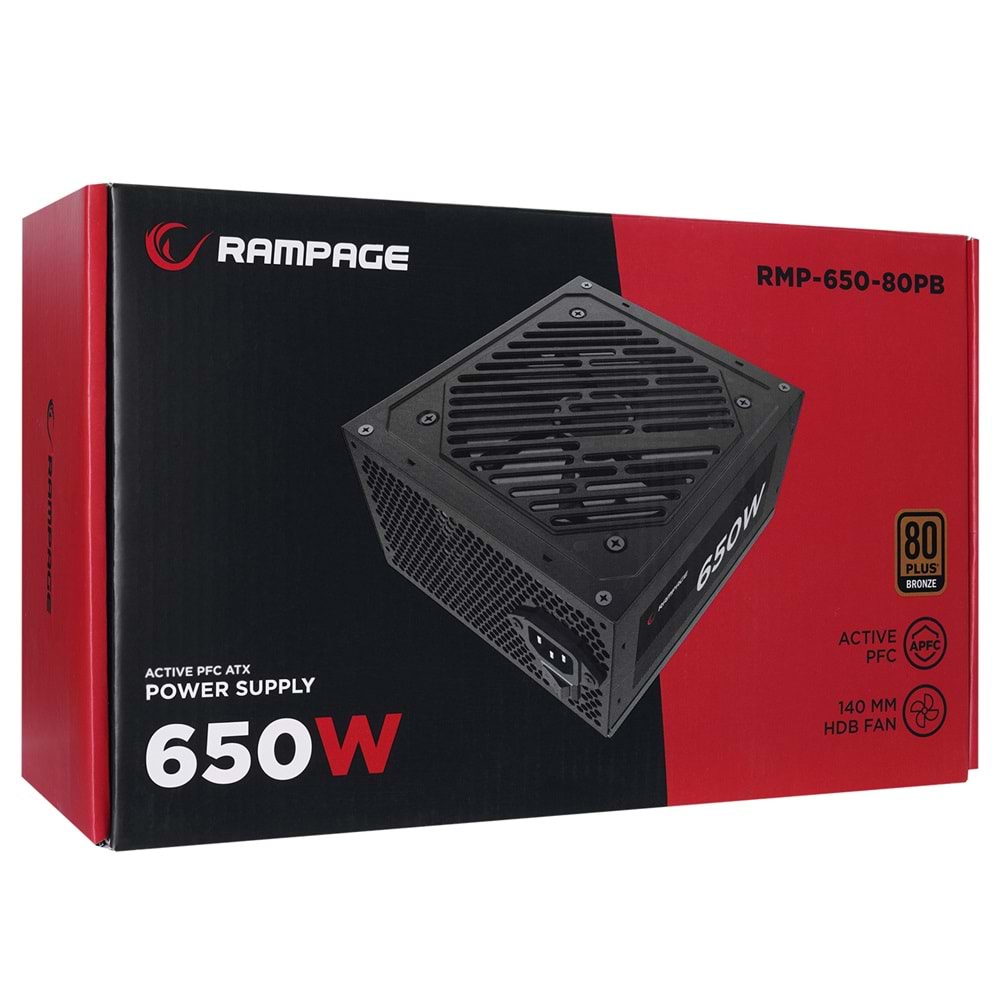 Rampage RMP-650-80PB 650W 14cm Siyah Fan 80 Plus Bronze Aktif PFC Power Supply