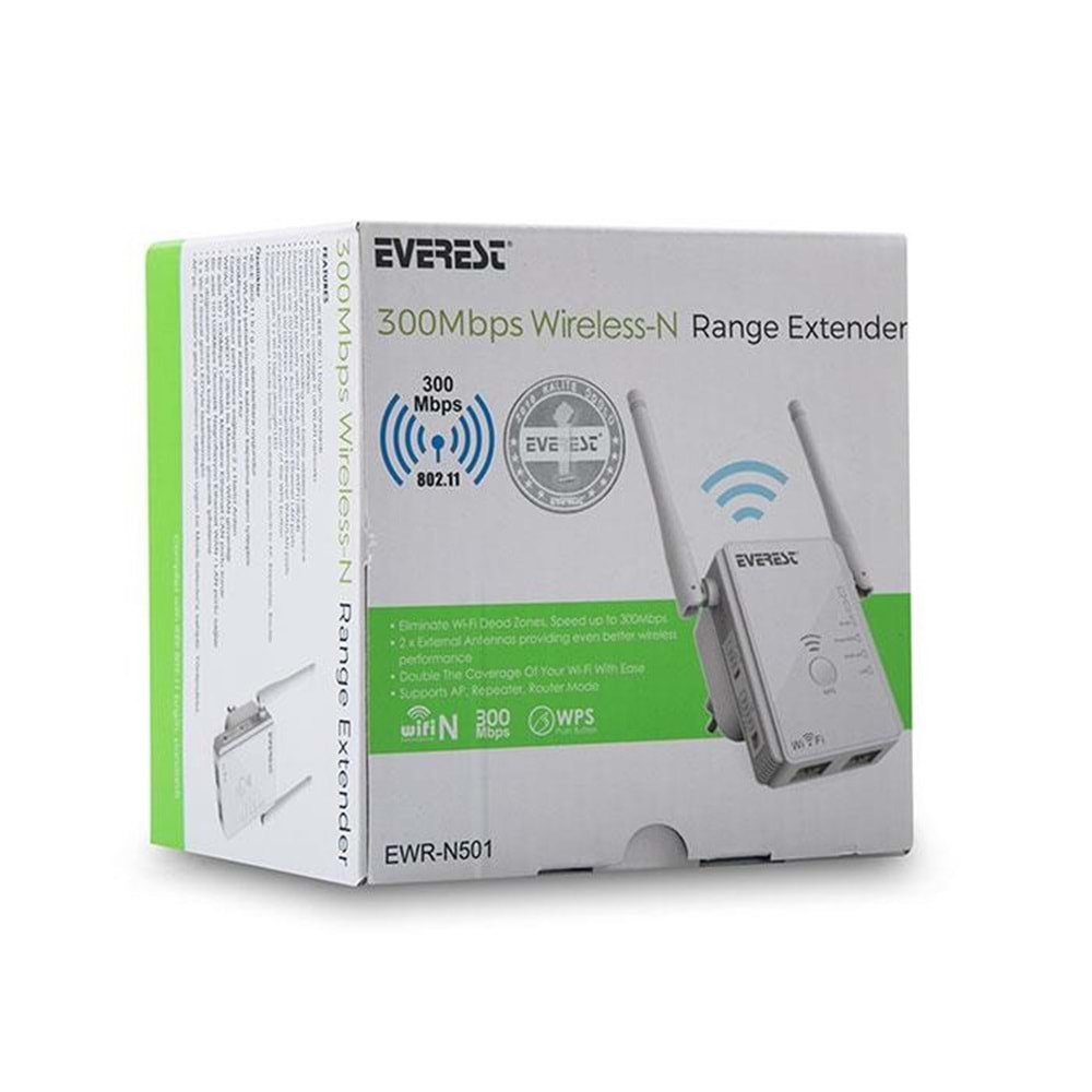 Everest EWR-N501 300Mbps 2.4GHz 1*WAN+1*LAN+WPS Router+AP+Repeater Wifi Range Extender