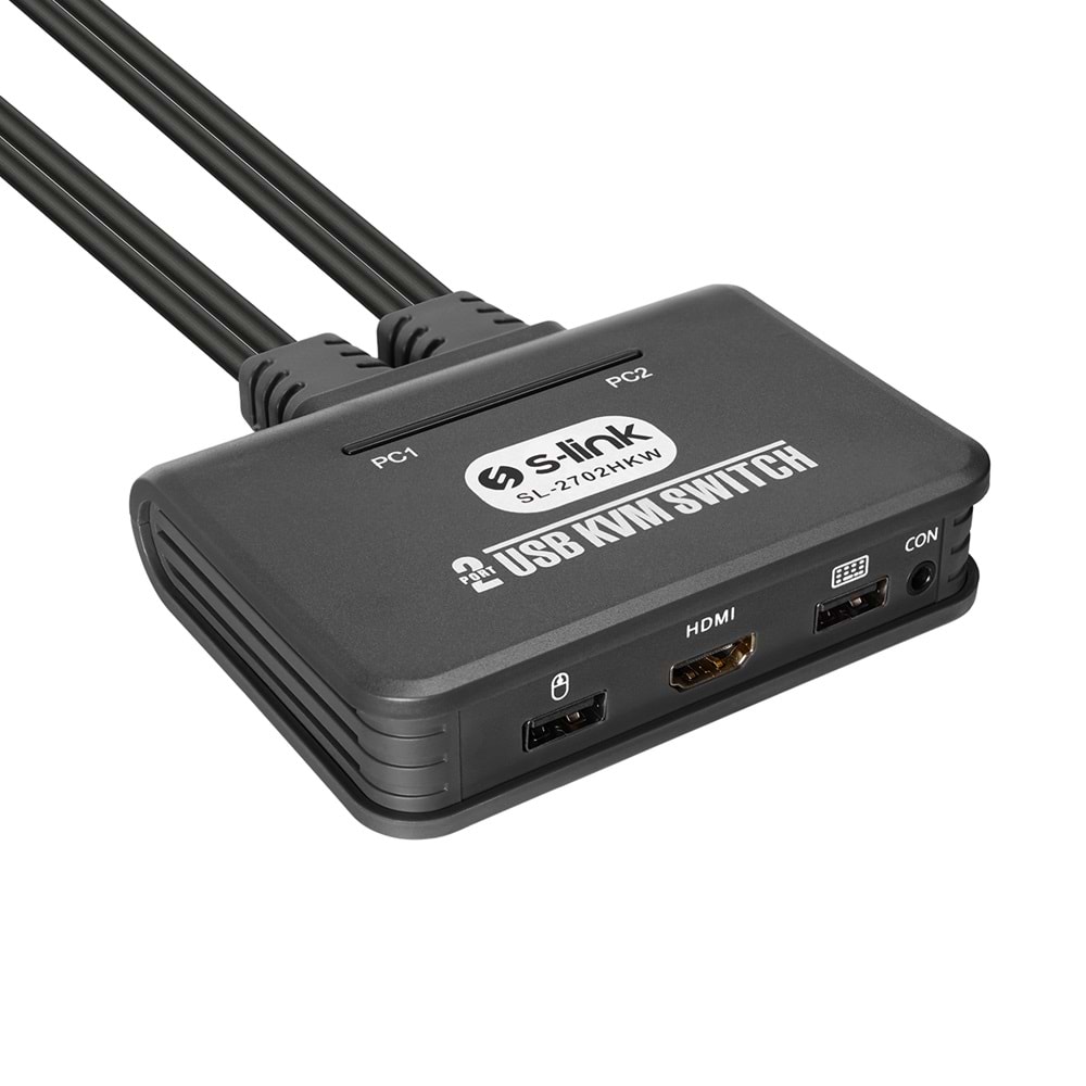 S-Link SL-2702HKW 2 Port HDMI KVM Switch 4K USB Kablolu Otomatik Anahtarlayıcı 1.8 Metre