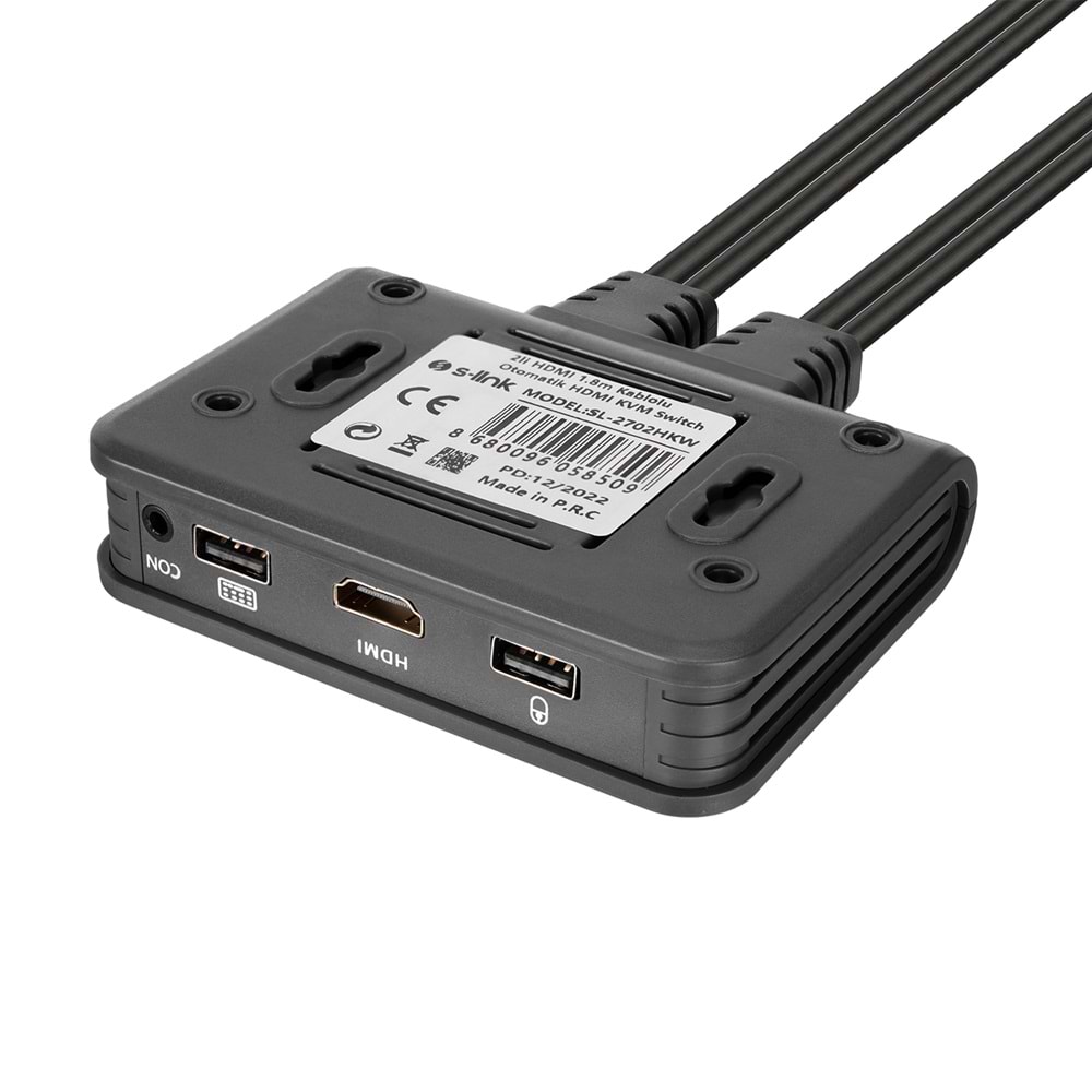 S-Link SL-2702HKW 2 Port HDMI KVM Switch 4K USB Kablolu Otomatik Anahtarlayıcı 1.8 Metre
