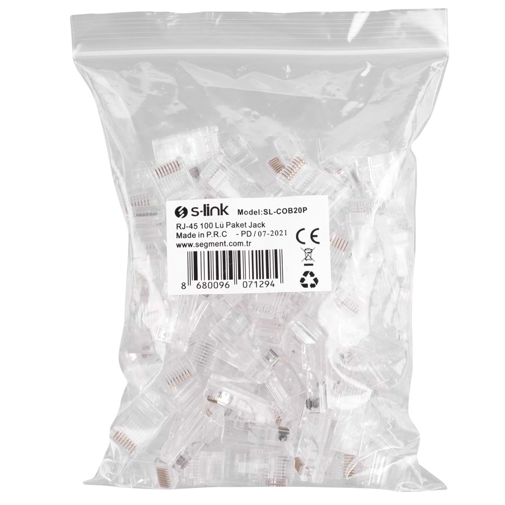 S-link SL-COB20P EZ RJ45 Cat6 Yeni Nesil Delikli Jack Konnektör 100 Adet