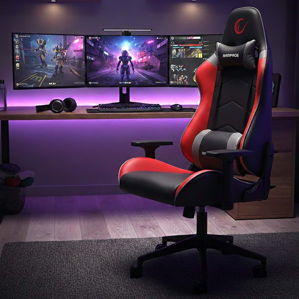 Rampage KL-R77 3D Kol,Tam Dökme Süngerli Siyah/Kırmızı Oyuncu Koltuğu (OUTLET)