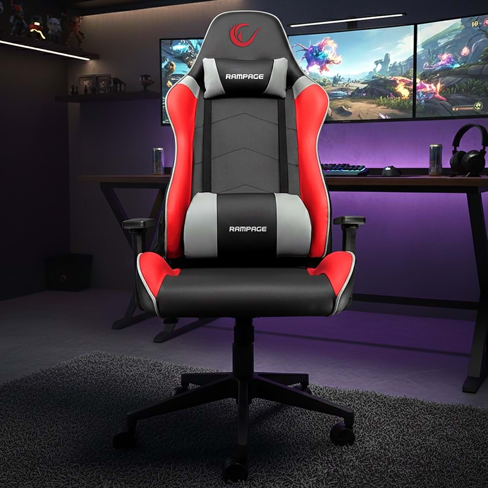 Rampage KL-R77 3D Kol,Tam Dökme Süngerli Siyah/Kırmızı Oyuncu Koltuğu (OUTLET)