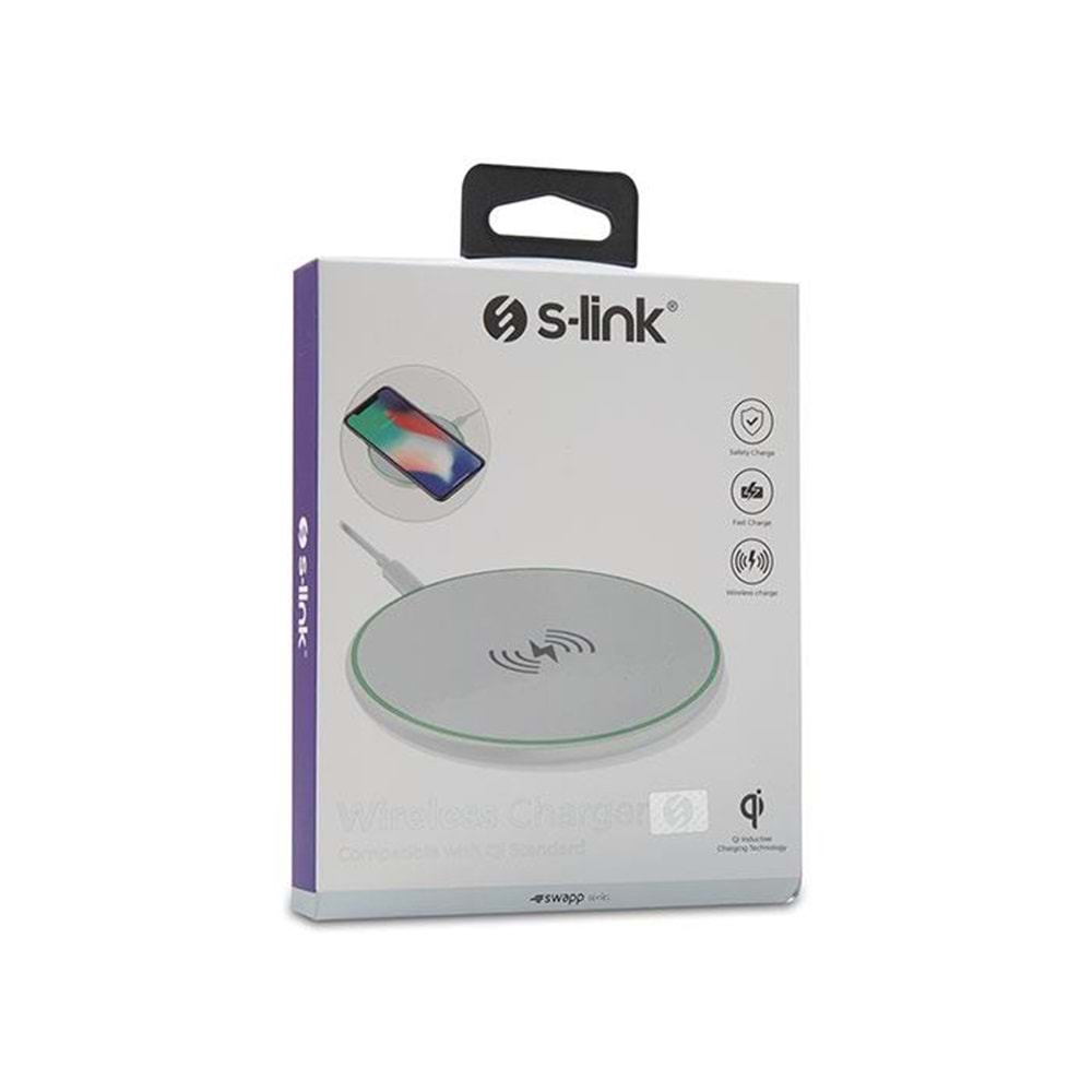 S-Link Swapp SW-CWF80 QI Sertifikalı 10W 5V/2A- 9V/1.1A Beyaz Kablosuz Şarj Cihazı