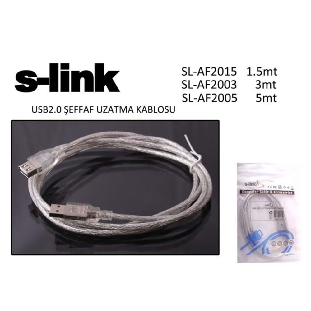 S-link SL-AF2005 Usb2.0 5m Şeffaf Uzatma Kablo