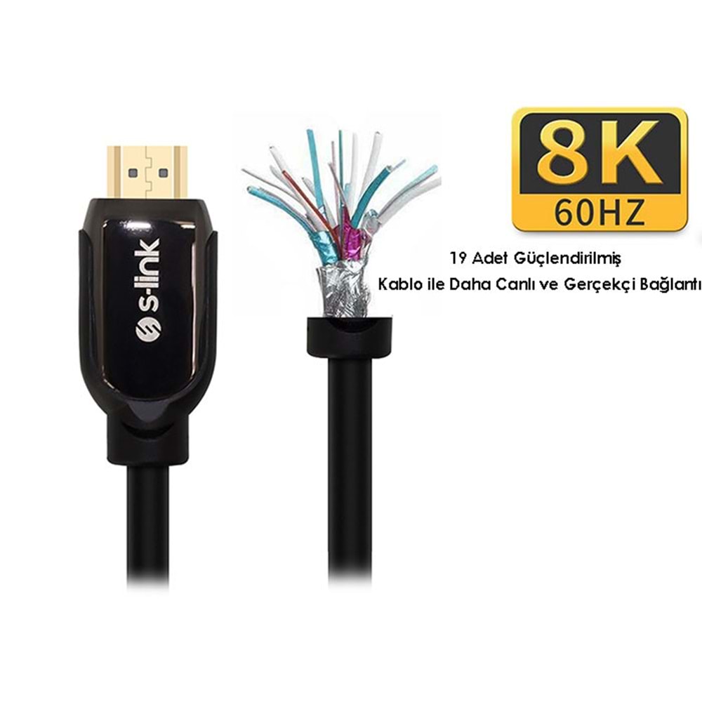 S-link SL-H8K01 1.5 Metre HDMI 2.1 8K Ultra HDR Metal Kılıflı Kablo
