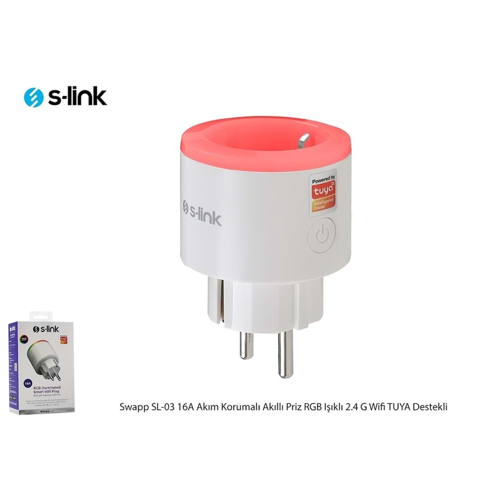 S-Link Swapp SL-03 16A Akım Korumalı Akıllı Priz RGB Işıklı 2.4 G Wifi TUYA Destekli
