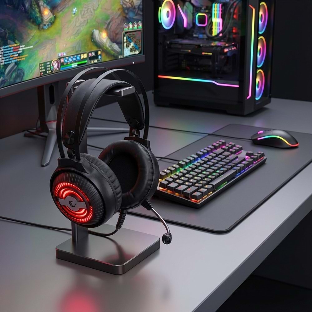 Rampage RM-K29 THUNDER Siyah 3.5mm + USB Mikrofonlu LED Oyuncu Kulaklığı