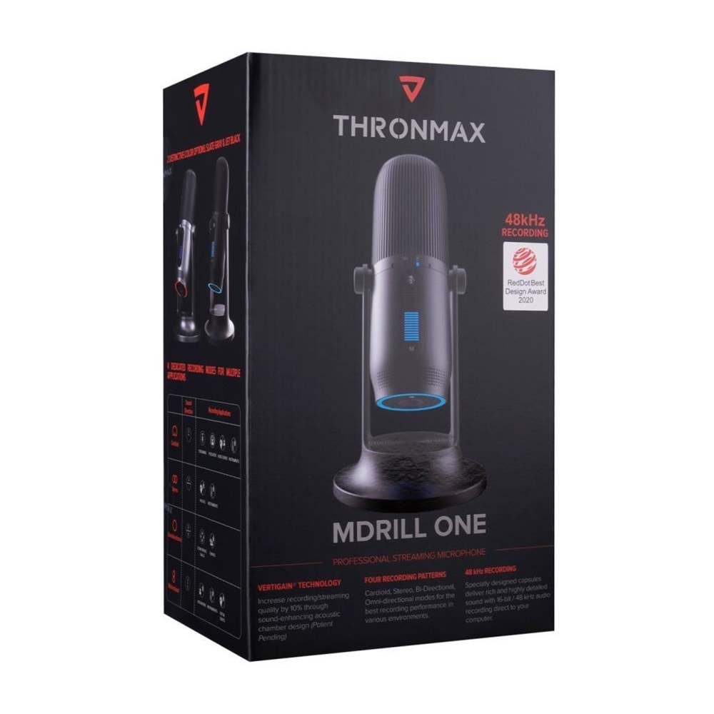 Thronmax M2G MDRILL ONE Gri USB 48Khz 16bit HD Kayıt 3,5mm ses Kontrol Led Type-C Mikrofon
