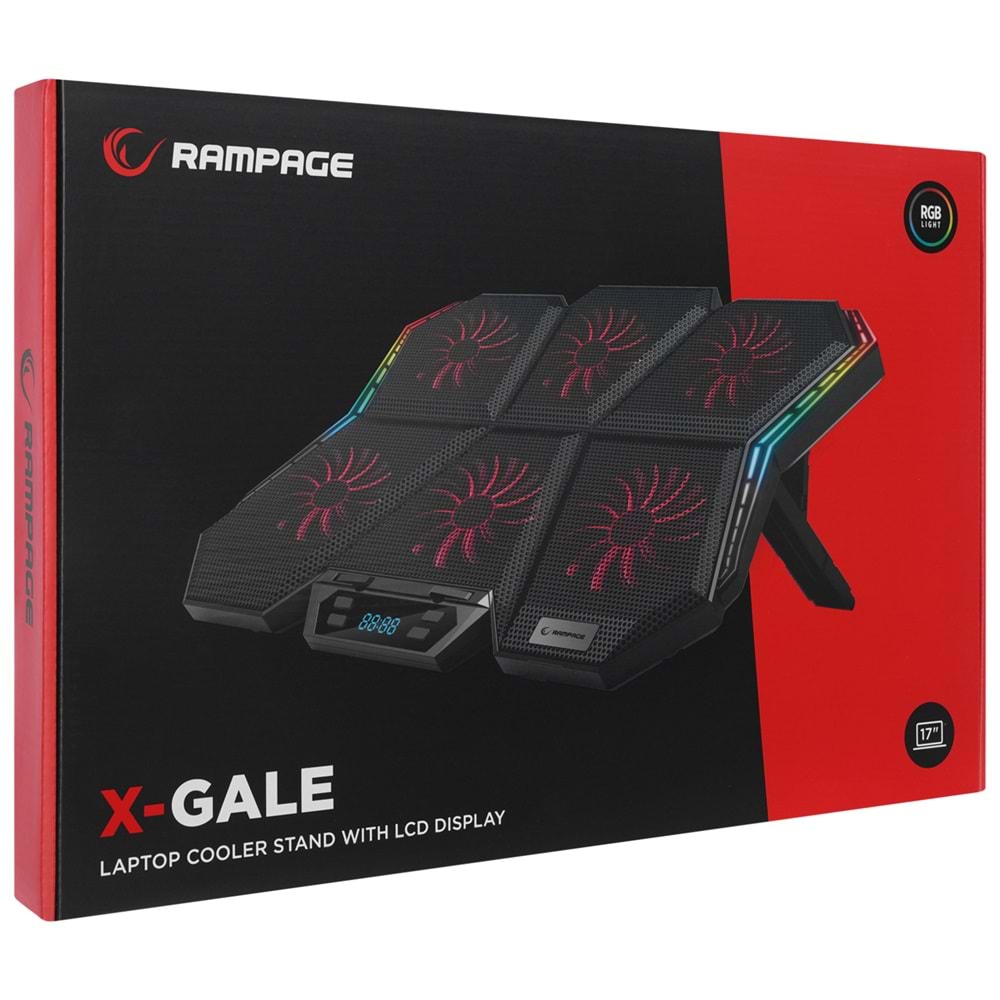 Rampage AD-RX44 X-GALE 6 Fanlı 12 RGB Işık Modlu 7 Kademe Standlı LCD Göstergeli Notebook Soğutucu