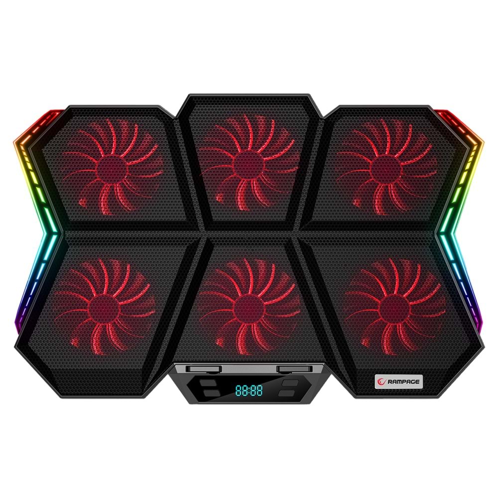Rampage AD-RX44 X-GALE 6 Fanlı 12 RGB Işık Modlu 7 Kademe Standlı LCD Göstergeli Notebook Soğutucu