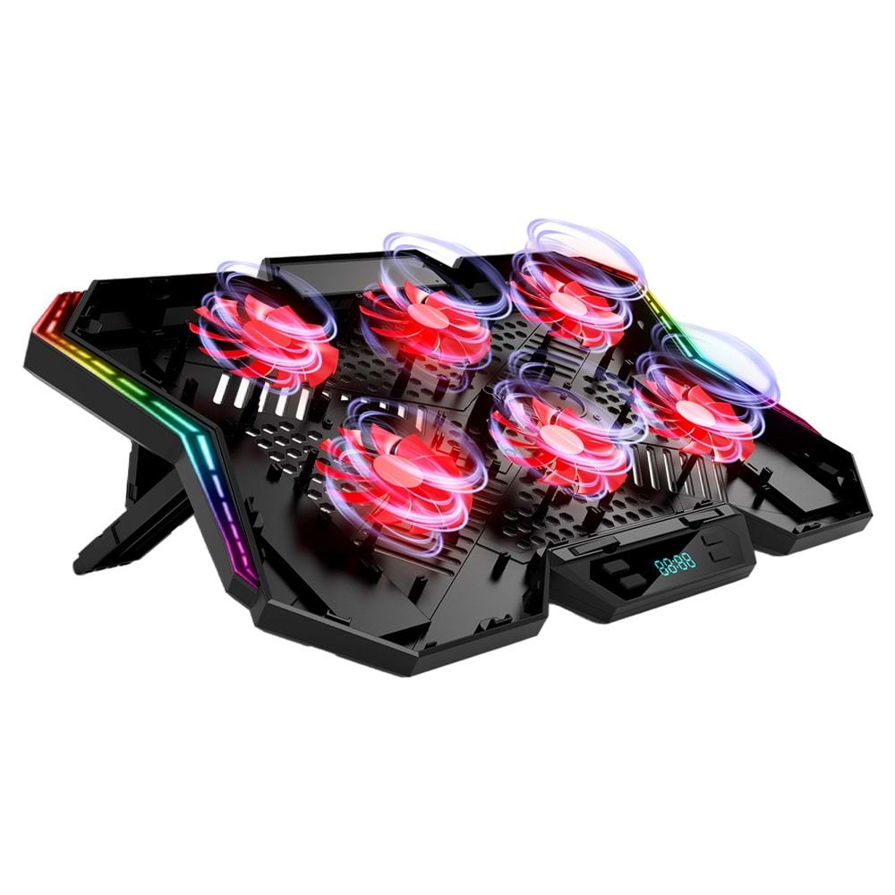 Rampage AD-RX44 X-GALE 6 Fanlı 12 RGB Işık Modlu 7 Kademe Standlı LCD Göstergeli Notebook Soğutucu