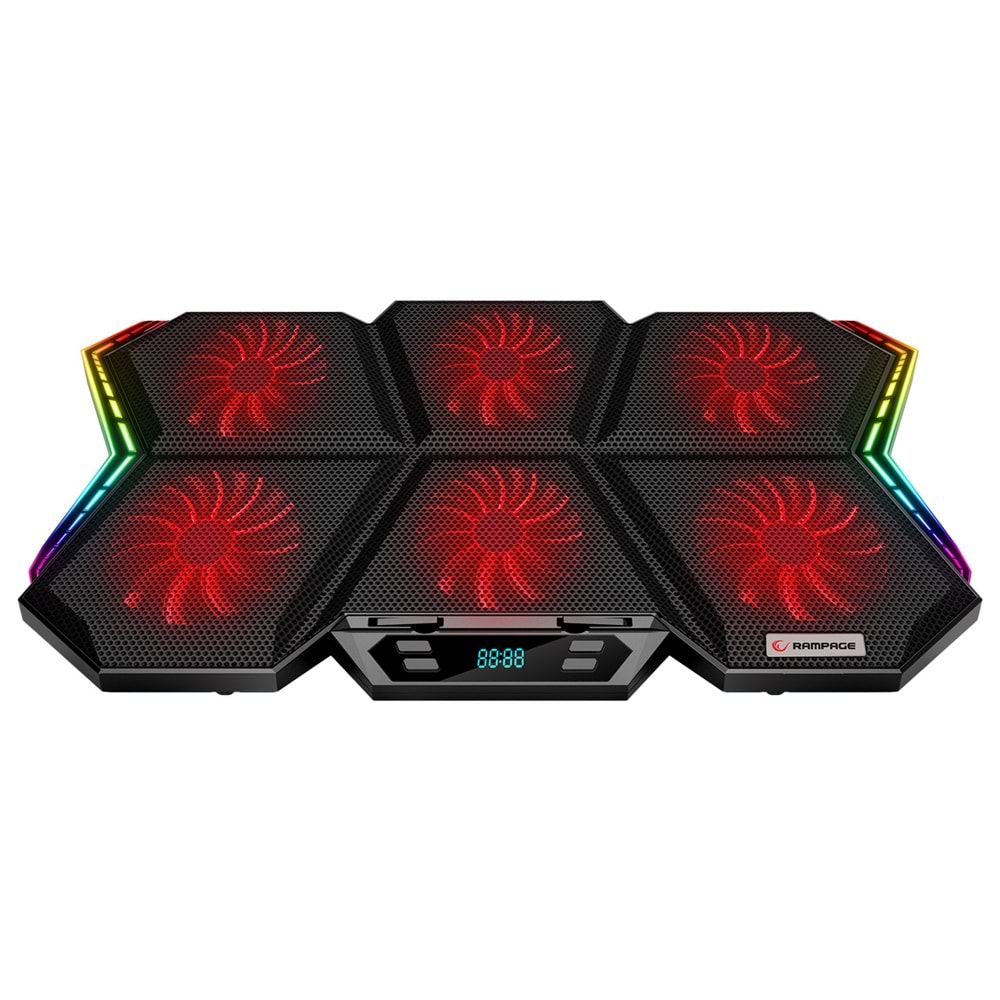 Rampage AD-RX44 X-GALE 6 Fanlı 12 RGB Işık Modlu 7 Kademe Standlı LCD Göstergeli Notebook Soğutucu