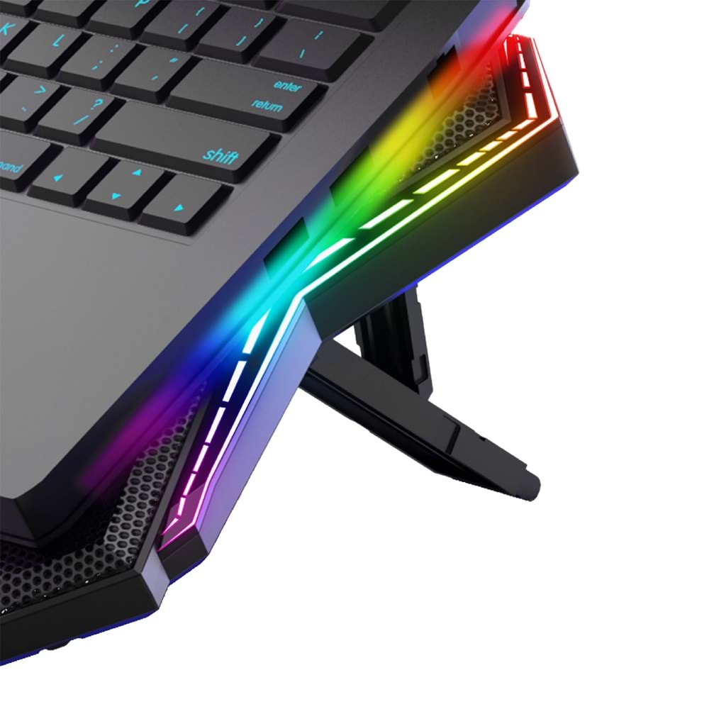 Rampage AD-RX44 X-GALE 6 Fanlı 12 RGB Işık Modlu 7 Kademe Standlı LCD Göstergeli Notebook Soğutucu