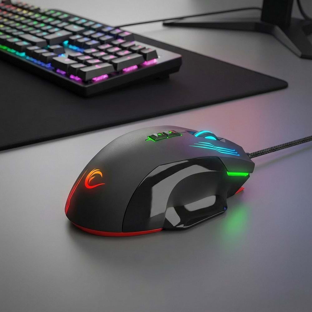 Rampage SMX-G38 CLAW USB 12800 DPI 7 Makro Tuşlu RGB Gaming Oyuncu Mouse