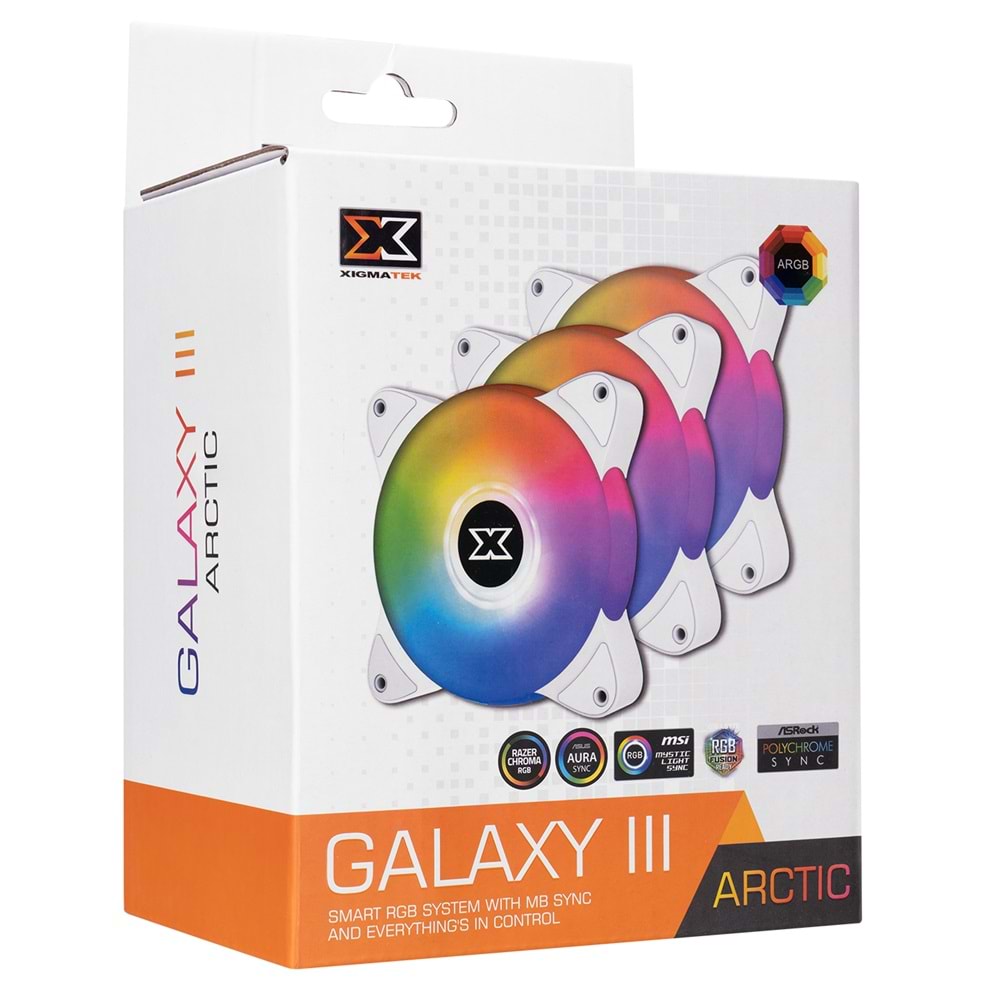 Xigmatek EN46461 GALAXY III ESSENTIAL ARCTIC 3x12cm BX120 ARGB Fan Kontrolcü+Kumanda Beyaz Kasa Fan Kiti