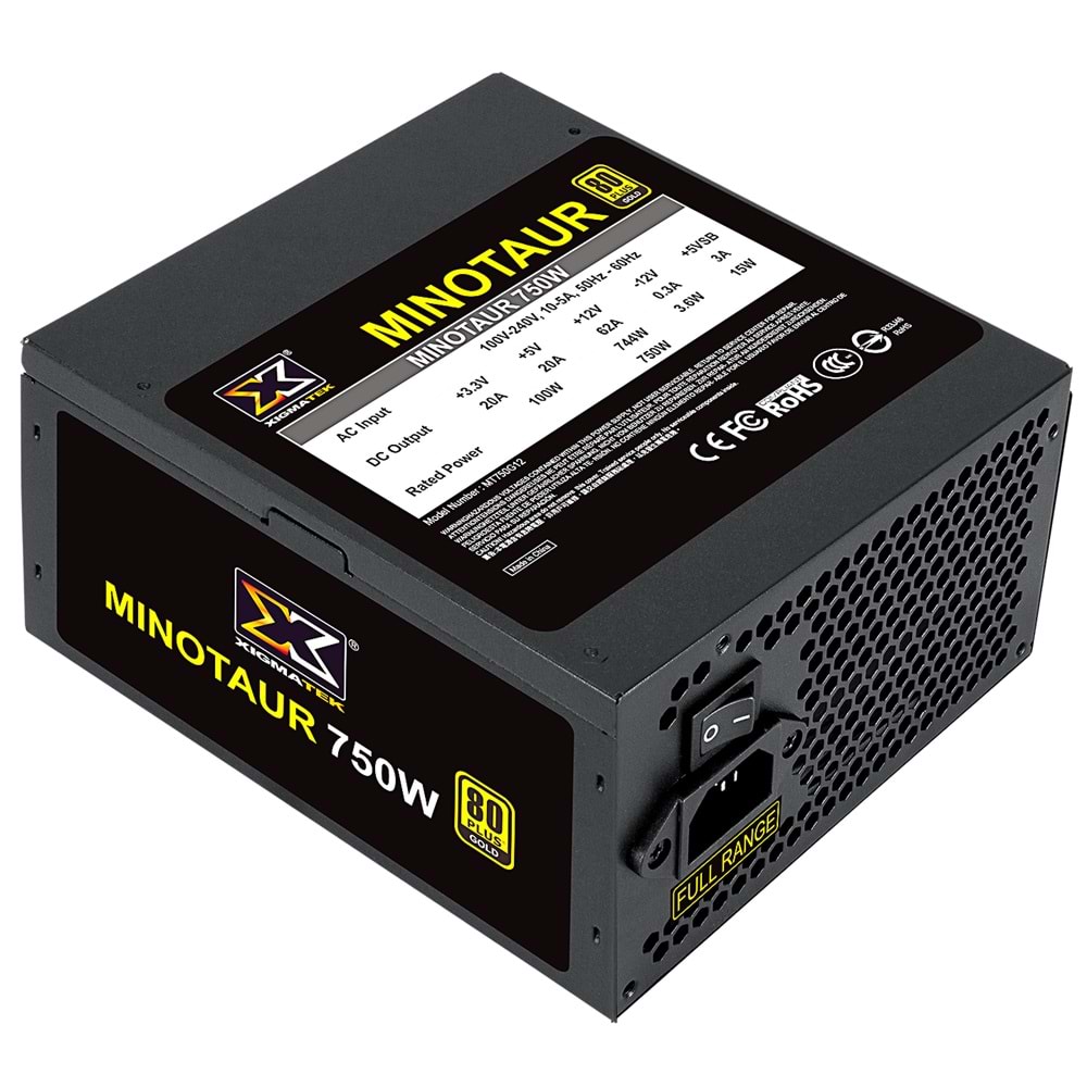 Xigmatek EN44627 MINOTAUR Full Range 750W 80Plus Gold Full Modular 12cm Fan Power Supply Outlet