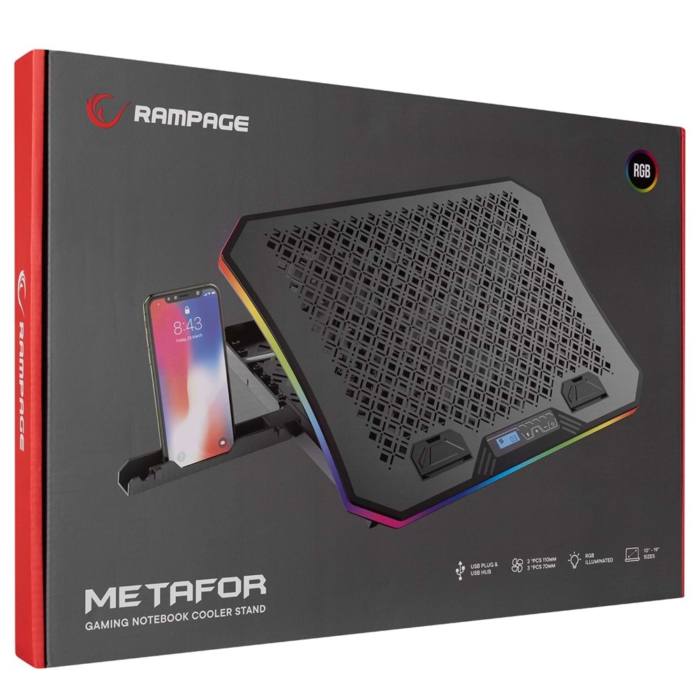 Rampage AD-RC34 METAFOR Siyah 6 Fanlı RGB Işıklı 10-19 Notebook Soğutucu Stand