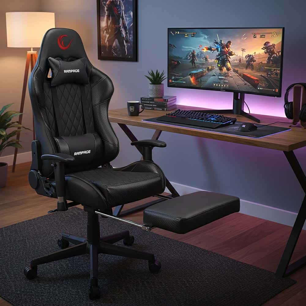 Rampage KL-R71 EMPIRE Ayak Dayama Yerli Siyah/Silver Gaming Oyuncu Koltuğu