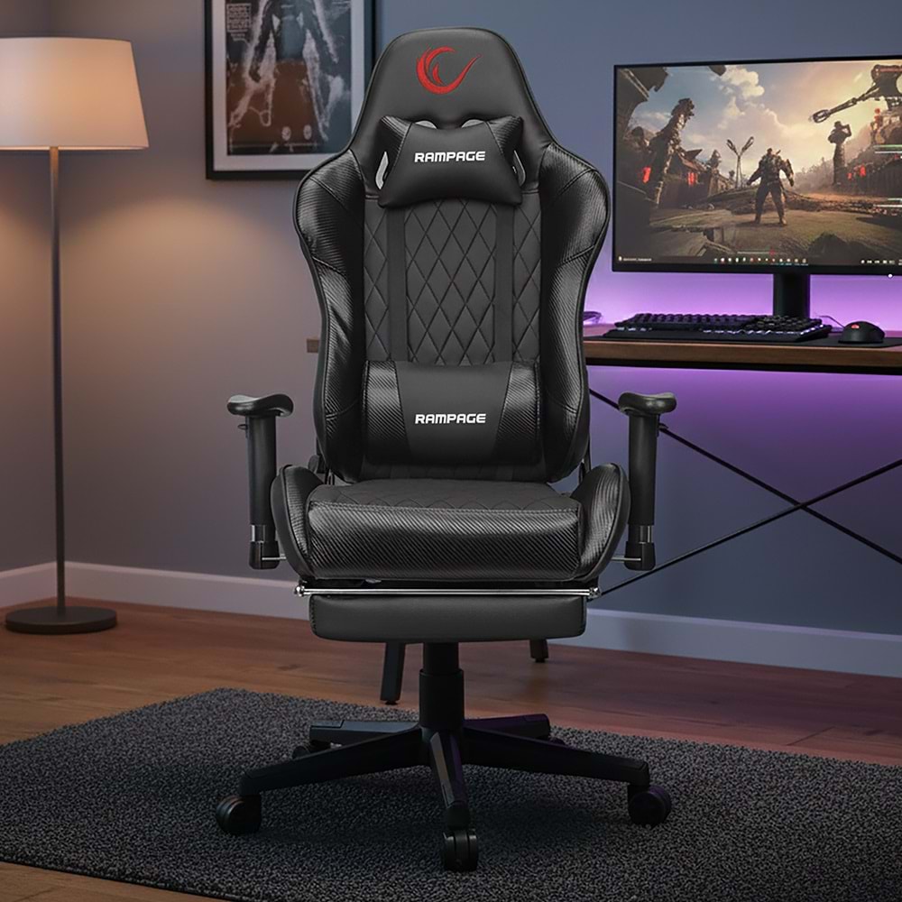 Rampage KL-R71 EMPIRE Ayak Dayama Yerli Siyah/Silver Gaming Oyuncu Koltuğu