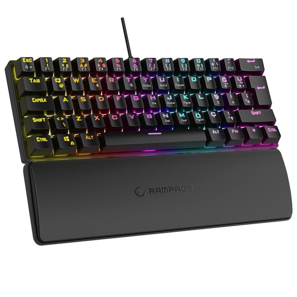 Rampage PLOWER K60 Siyah 12 Işık Modlu Mekanik Bilek Destekli Red Switch Gaming Oyuncu Klavye