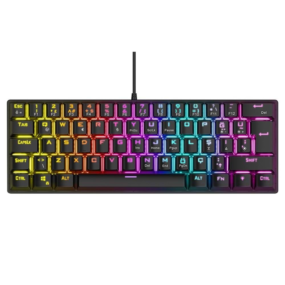 Rampage PLOWER K60 Siyah 12 Işık Modlu Mekanik Bilek Destekli Red Switch Gaming Oyuncu Klavye