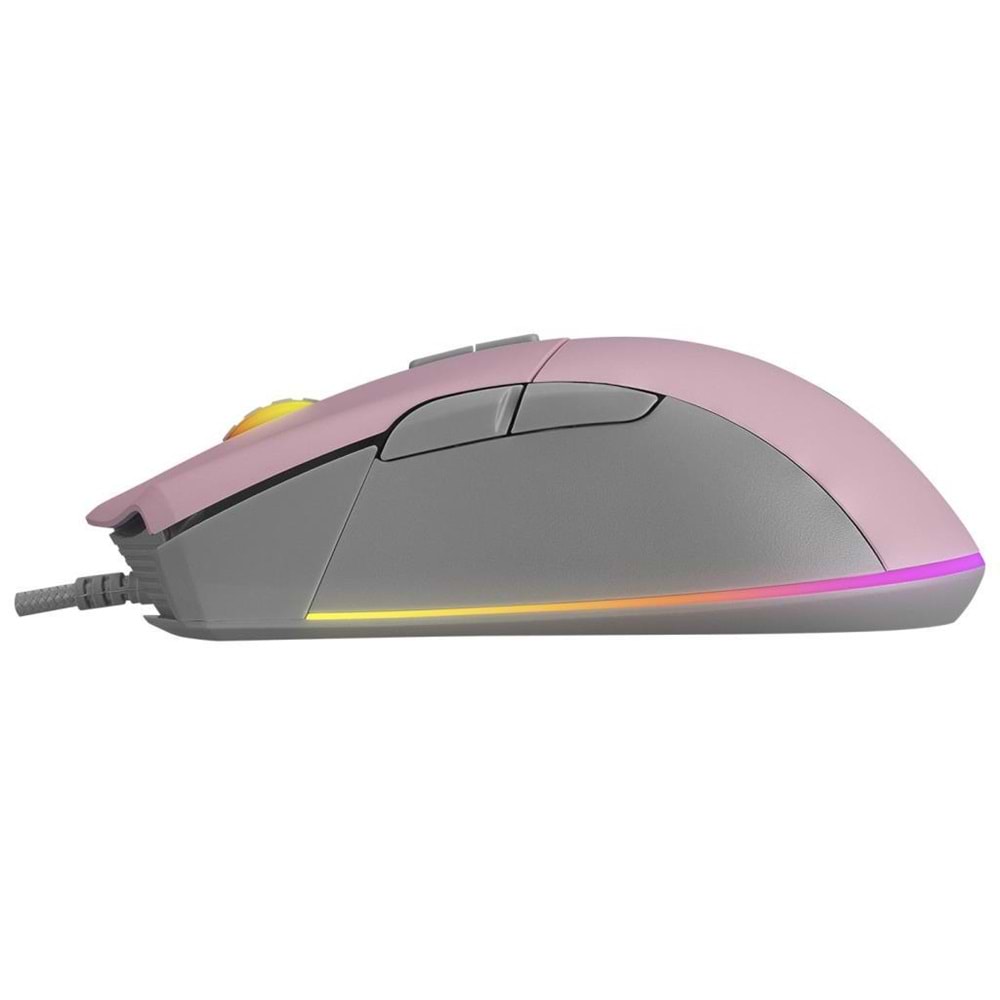 Rampage SMX-R21 COMPACT Usb Pembe/Gri RGB Işıklı+Macro 7200dpi / 1000hz Gaming Oyuncu Mouse