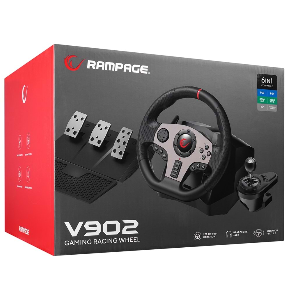 Rampage V902 PS3/PS4/PC/XBOXONE/XBOX360 /SWITCH 3 Pedallı -El Vitesli Gaming Oyuncu Direksiyonu OUTLET