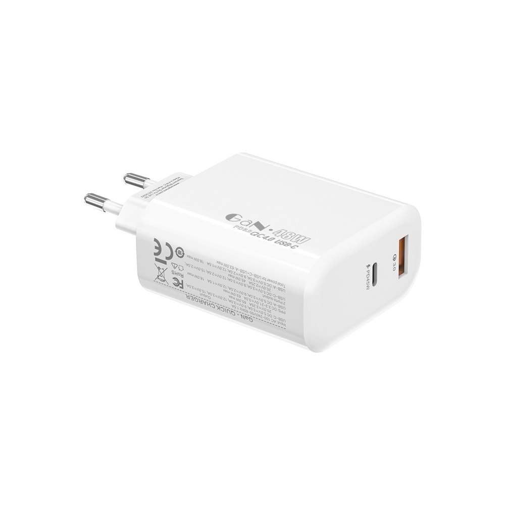 S-link SL-EC68 45W GAN PD 30W / QC 18W Type Type USB-C +USB A Hızlı Beyaz EV/NOTEBOOK Şarj Adaptör