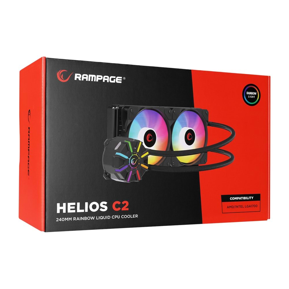 Rampage HELIOS C2 Siyah 240mm Rainbow RGB Sıvı İşlemci Soğutucu AM5 LGA1700