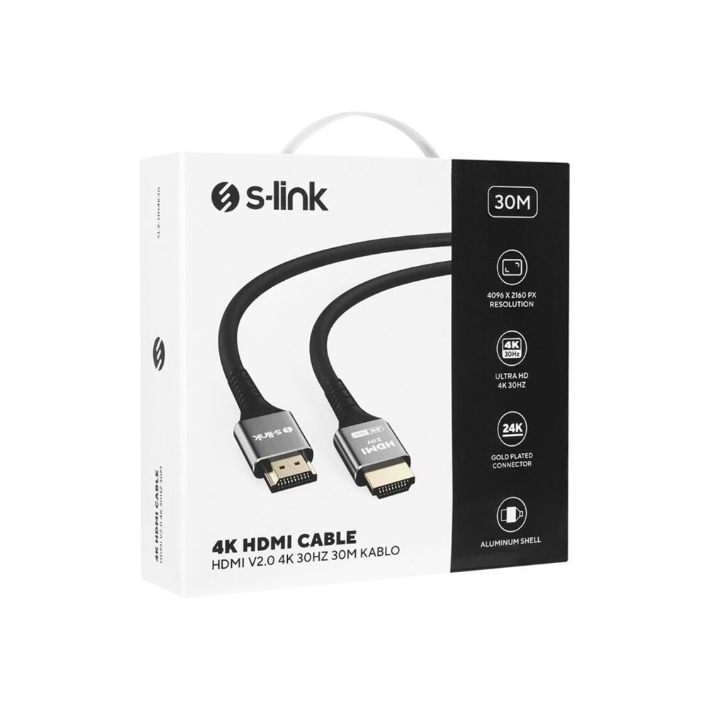 S-link SLX-HD4K30 19+1 HDMI to HDMI 30M Metal v2.0 4K (4096*2160) 30Hz Kablo