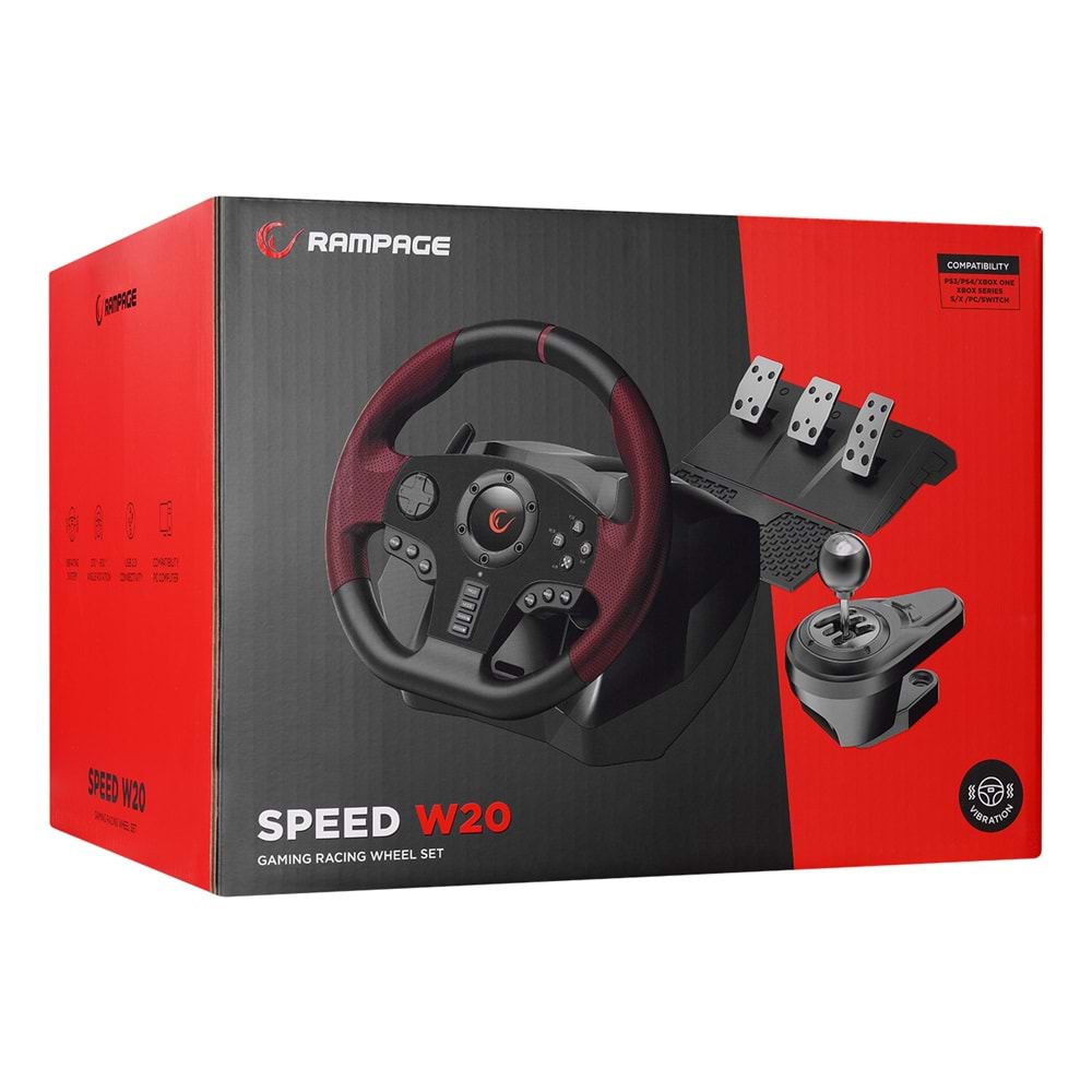 Rampage SPEED W20 PS3 PS4 PC Xbox One Xbox 360 Switch 3 Pedallı El Vitesli Gaming Direksiyon Outlet