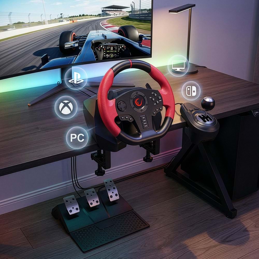 Rampage SPEED W20 PS3 PS4 PC Xbox One Xbox 360 Switch 3 Pedallı El Vitesli Gaming Direksiyon Outlet