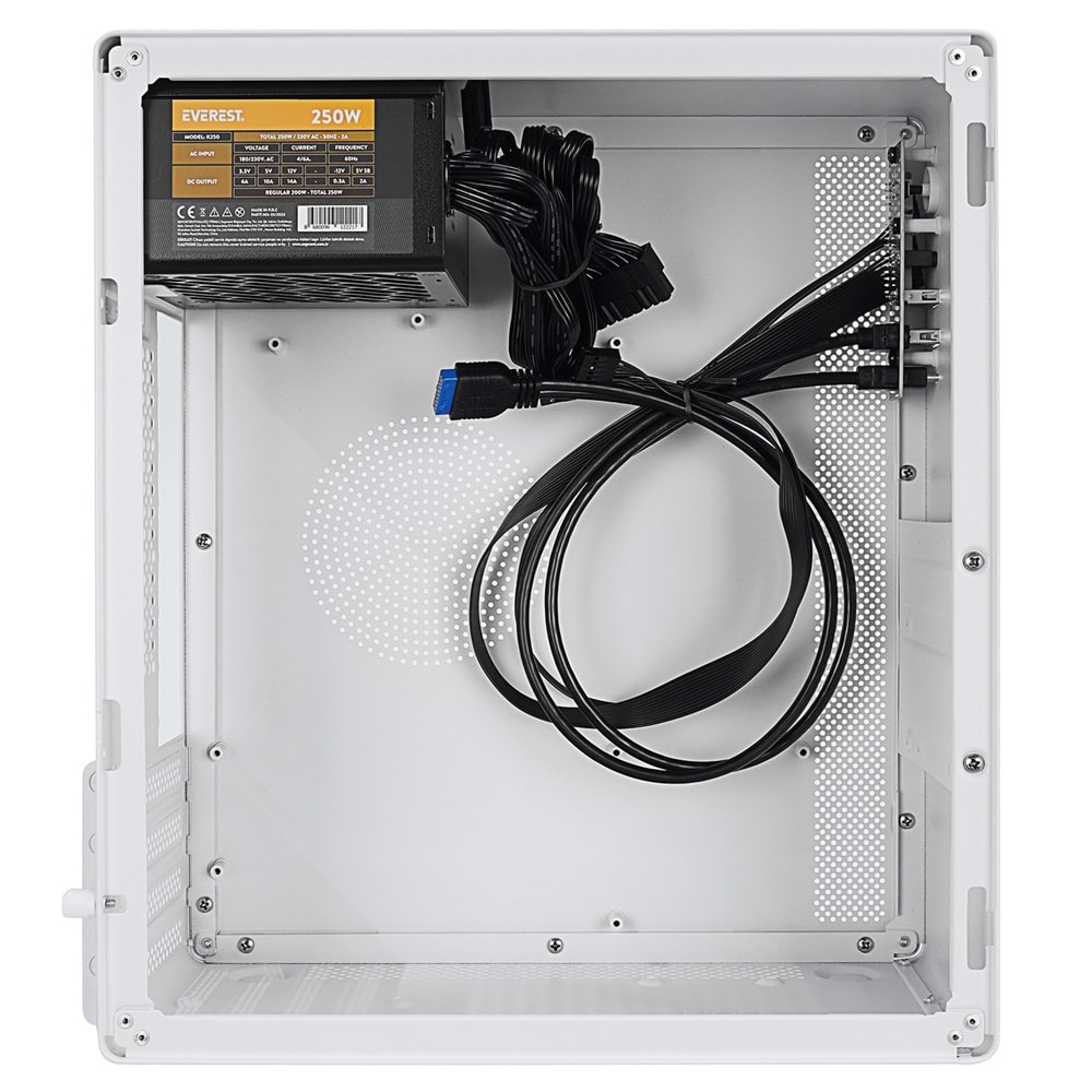 Everest K250 PEAK 250W MICRO PSU Beyaz USB3.0+USB2.0+TYPE-C+HD AUDIO Kompakt Mid-T PC Kasası