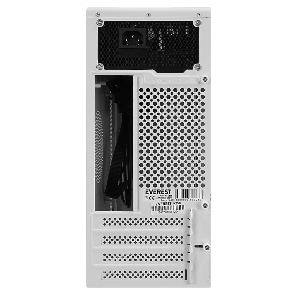 Everest K250 PEAK 250W MICRO PSU Beyaz USB3.0+USB2.0+TYPE-C+HD AUDIO Kompakt Mid-T PC Kasası