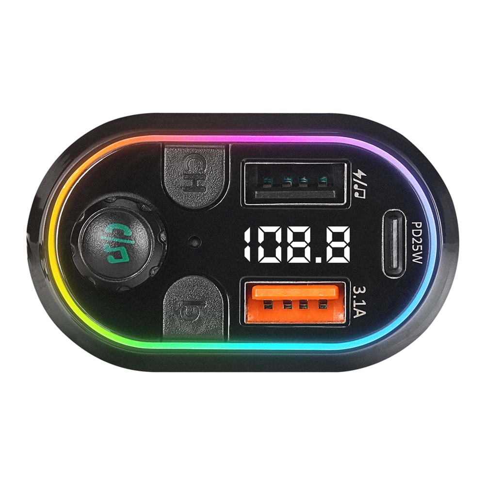 S-link SL-BT307 Çift USB 5V 3.1A/1A Led Işıklı Siyah 2 İn 1 C Port + İphone Bluetooth Fm Transmitter Outlet