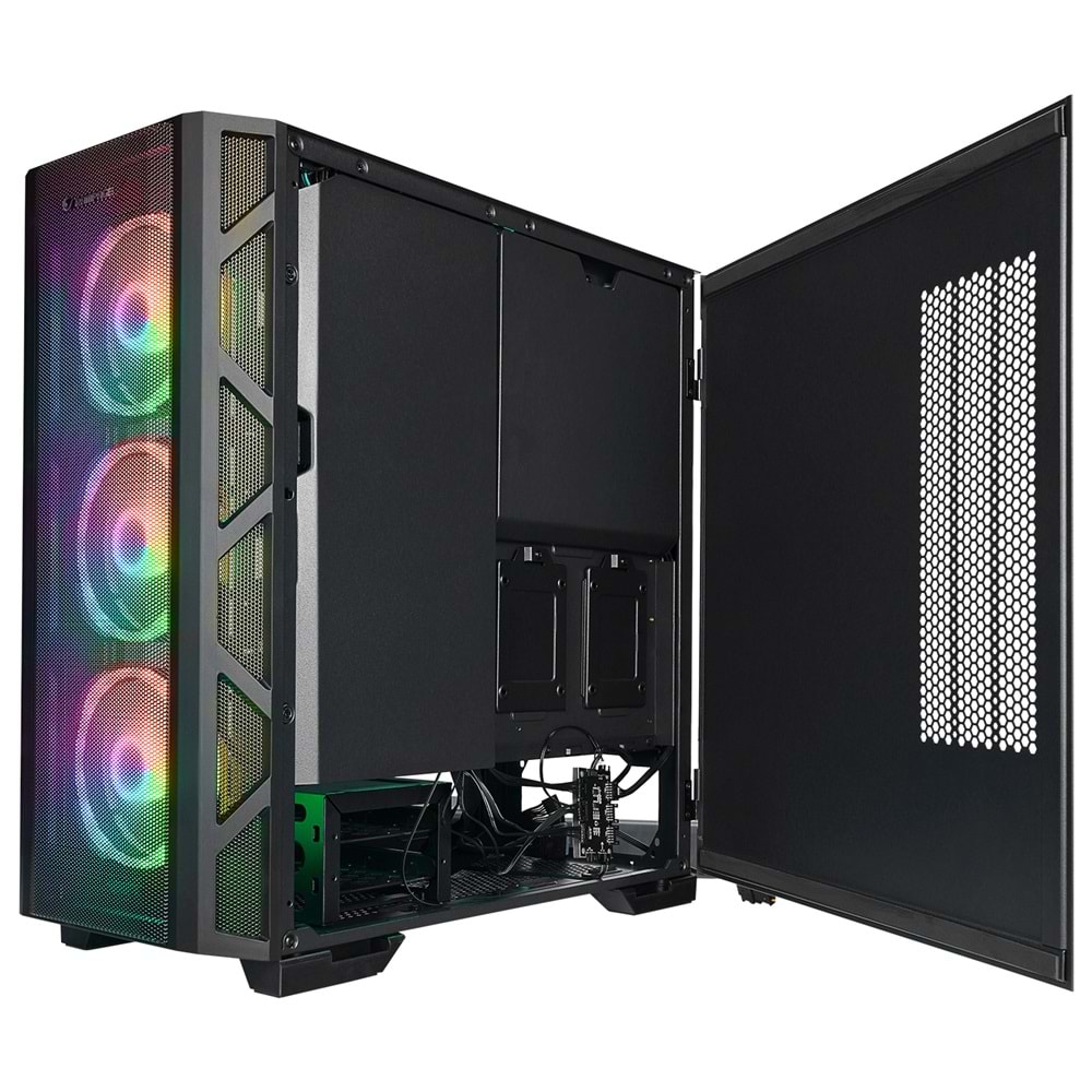 Rampage MASTER Mesh+Temperli Cam Dikey VGA Tutucu 4*ARGB Fan+Hub E-ATX Gaming Oyuncu Kasası