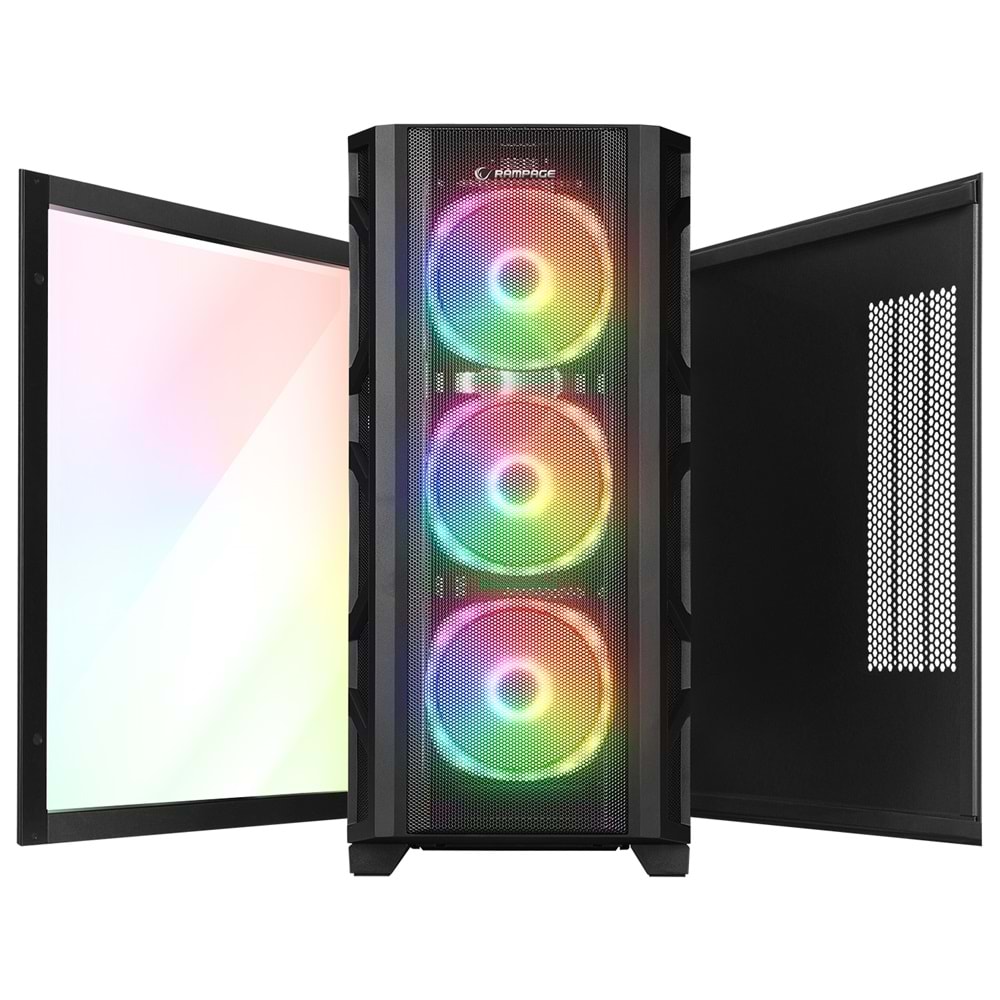 Rampage MASTER Mesh+Temperli Cam Dikey VGA Tutucu 4*ARGB Fan+Hub E-ATX Gaming Oyuncu Kasası