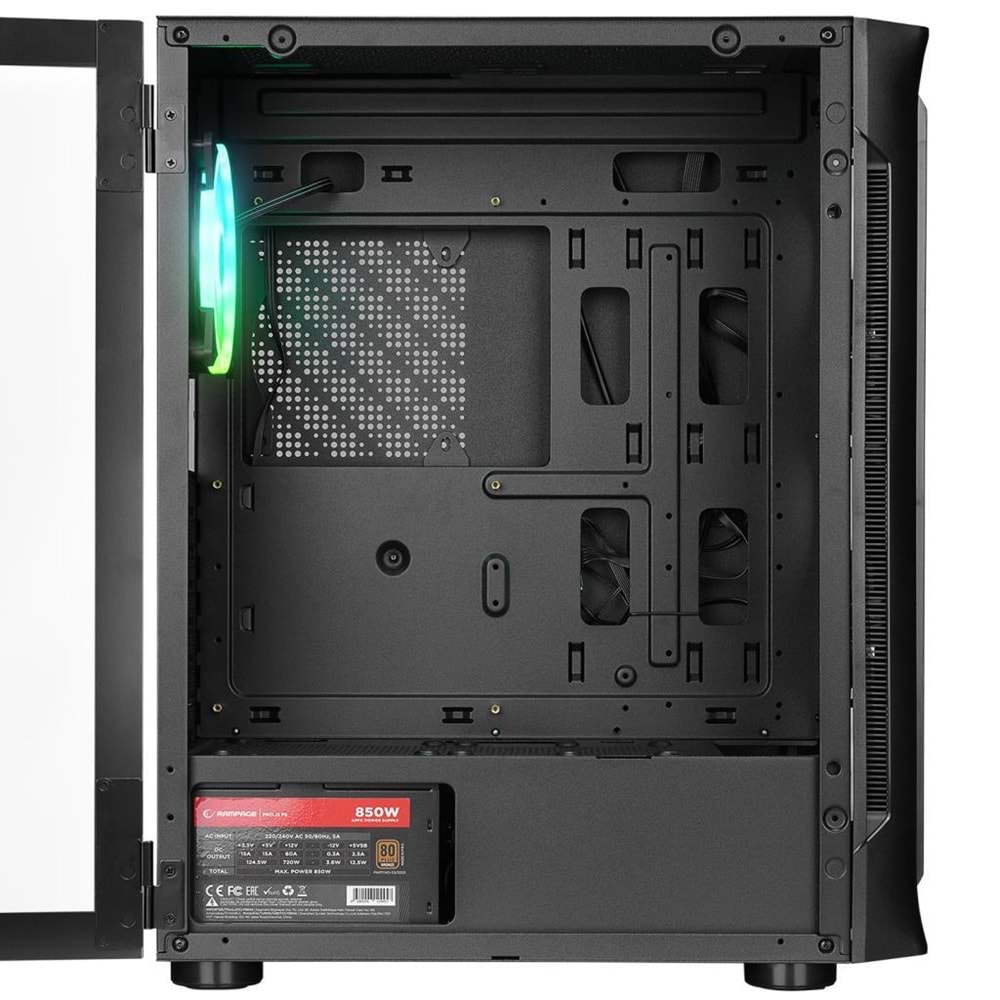 Rampage PROLIX Mesh 850W 80+ 4*12cm ARGB Fan+Kontrolcü Manyetik Temperli Camlı ATX Mid-T Gaming Oyuncu Kasası OUTLET