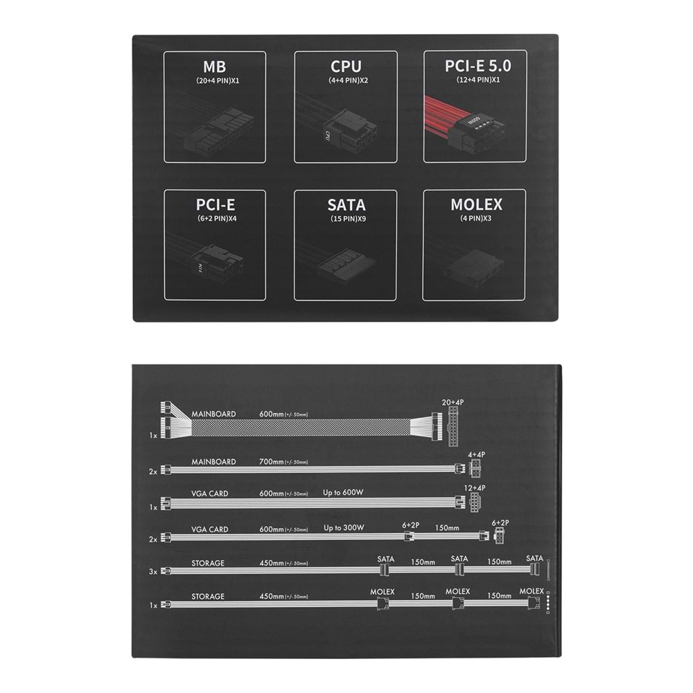 Rampage RAGE P15 1000W 80+ GOLD APFC 14cm HDB Fan FULL-MODULER ATX3.0+PCIe5.0 Siyah Gaming Power Supply Outlet