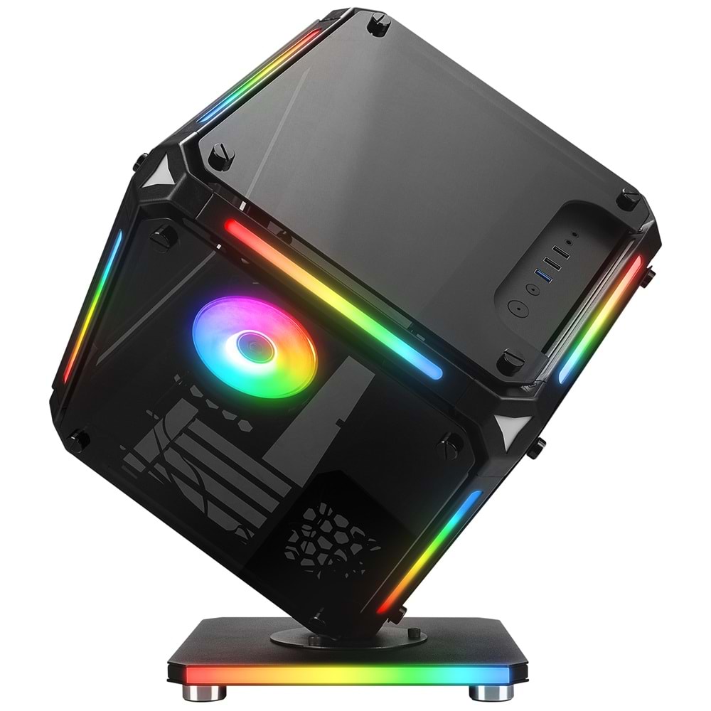 Rampage RUBICK 1*12cm ARGB Fan + Kontolcü Led Şeritli Standlı 1*USB3.0+2*USB2.0+HD AUDIO Konsept Gaming Oyuncu Kasası