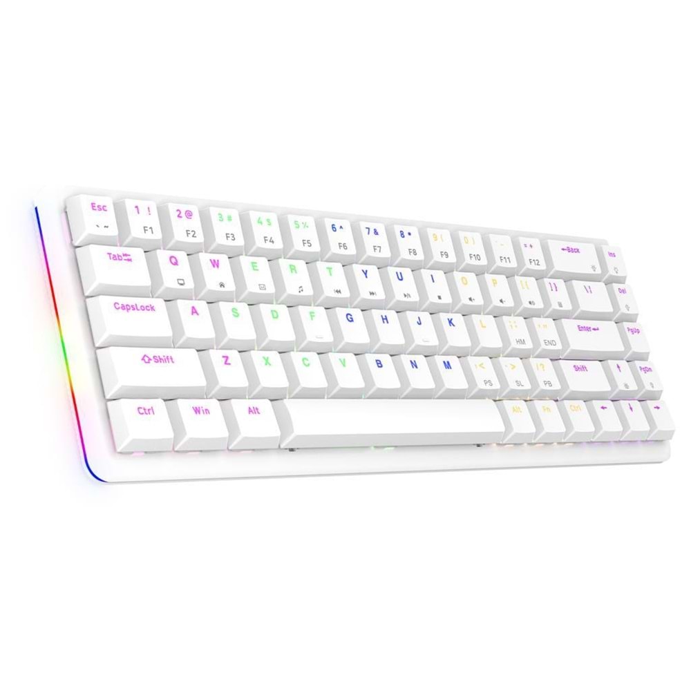 Rampage REBEL Beyaz Low Profile BLUE SWITCH Mekanik Gaming Oyuncu Klavye US Layout Rainbow