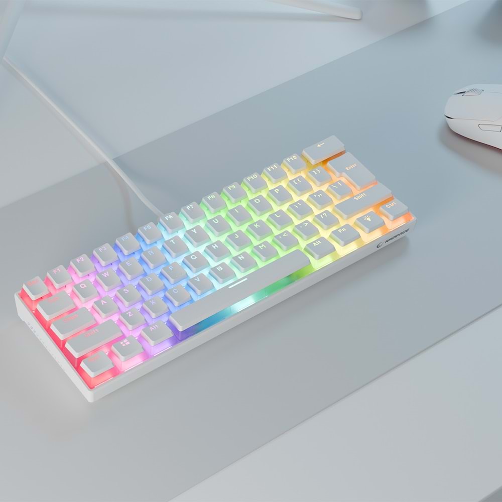 Rampage RADIANT K11 Beyaz Type-C Bağlantılı RGB Puding Tuşlu Gaming Oyuncu Klavye US Layout English Blue Switch Outlet
