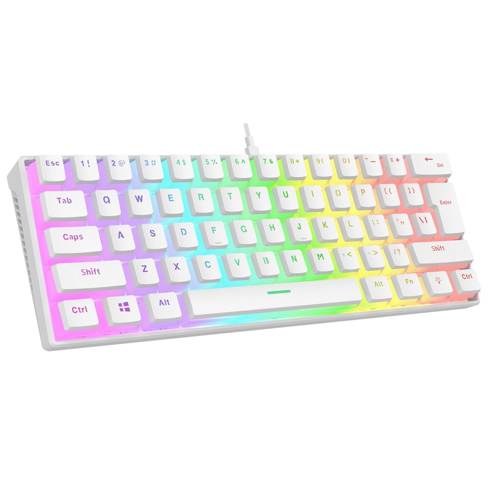Rampage RADIANT K11 Beyaz Type-C Bağlantılı RGB Puding Tuşlu Gaming Oyuncu Klavye US Layout English Blue Switch Outlet